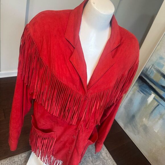 I. Magnin Vakko Vintage Red Suede Fringed Western Jacket M - Picture 2 of 9